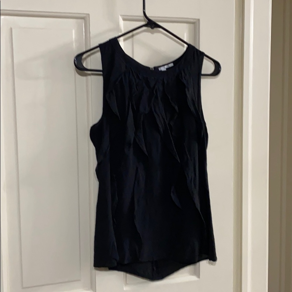 Black halogen silk ruffle front top